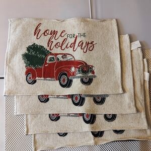 "Home For The Holidays" Place Mats 4pcs Red Truck Christmas Tree 18x13"